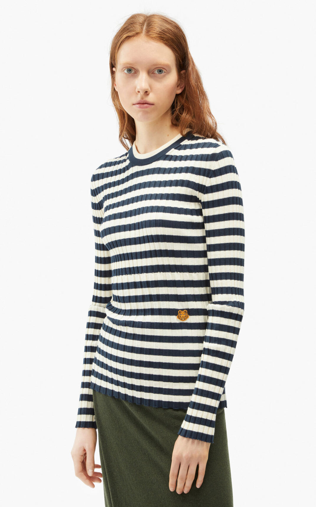 Kenzo Striped 虎 Crest tunic セーター レディース 白 - PQMEUV135